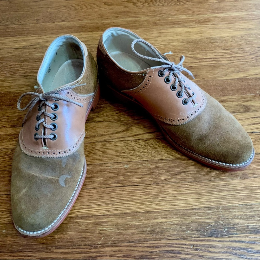 Vintage 80s Florsheim Saddle Oxford Suede Leather Shoes Mens Sz 9